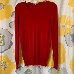 Uniqlo Red V-Neck Sweater Lightweight Knit
